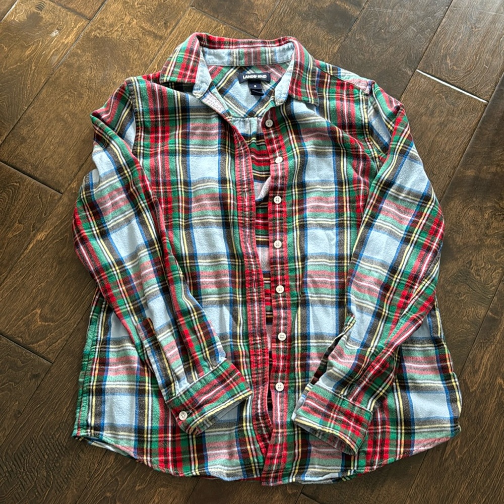 Lands’ End Christmas Plaid Flannel Shirt - Size 8